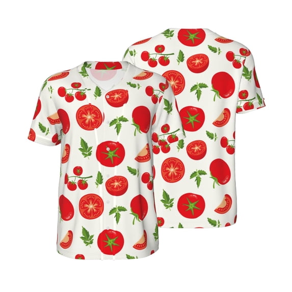Balery Fresh Red Tomato Baseball Jersey for Men Casual Button Down Shirts Short Sleeve Active Team Sports Uniform-X-Large