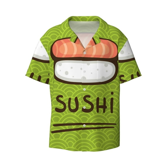 Balery Fresh Sushi Men's Casual Button Down Shirt Short Sleeve Textured Summer Cuban Beach Shirts-X-Large
