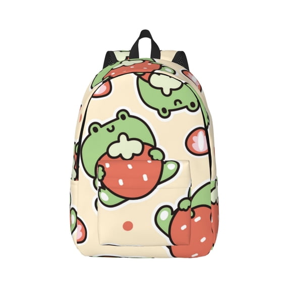 Balery Frog Hold Strawberry Vintage Canvas Backpack for Men and Women - Large Capacity, Durable Travel Laptop Bag for School, Work, Hiking, and Outdoor Activities