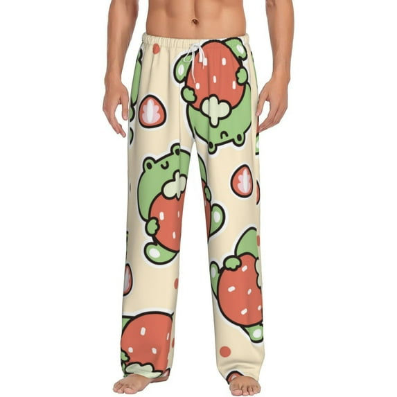 Balery Frog Hold Strawberry print Men's Pajama Pants,Ultra Lightweight Pjs,Lounge Pant-Small
