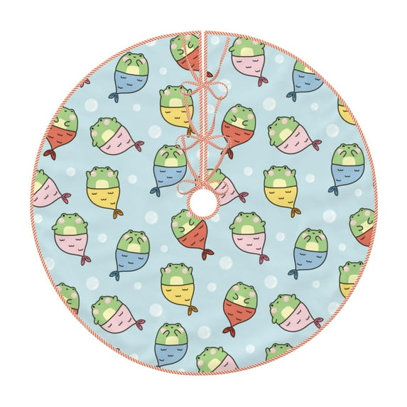 Balery Frog In Mermaid Printed Christmas Tree Skirt , Merry Christmas Party Christmas Tree Decoration,Adjustable Tree Skirt-30"