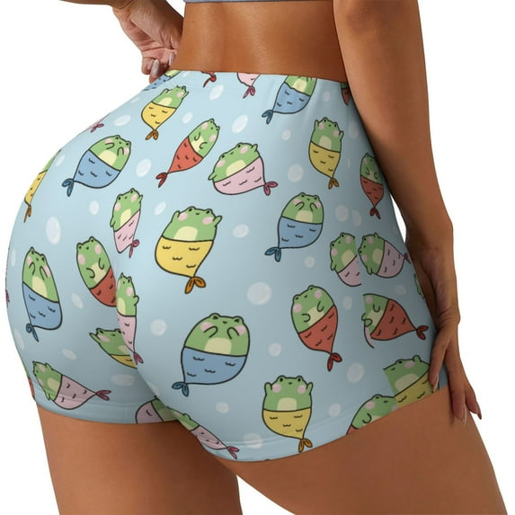 Balery Frog In Mermaid Printed Workout Shorts for Women Seamless Scrunch Short Gym Yoga Running Sport Active Exercise Fitness Shorts-Medium