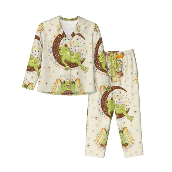 Balery Frogs Pattern Pajama Sets for Women Long Sleeve 2 Piece Sleepwear Loungewear Sets Soft PJ's with Pockets Long Sleeve Comfy Pj Sets-Small