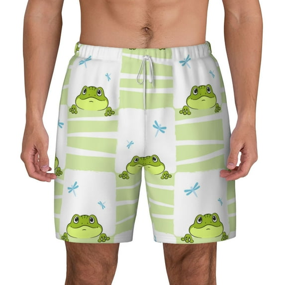 Balery Frogs and Dragonflies Mens Swim Trunks Swim Shorts for Men Quick Dry Inseam Beach Shorts with Compression Liner Pocket-X-Large