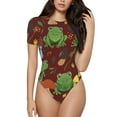 thumbnail image 1 of Balery Frogs and Mushrooms Women's Short Sleevee Crew Neck Bodysuit Tops Short Sleeve Tops Basic-Large, 1 of 9