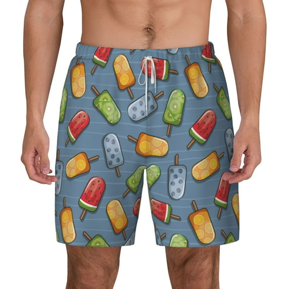 Balery Fruit Ice Cream Mens Swim Trunks Swim Shorts for Men Quick Dry Inseam Beach Shorts with Compression Liner Pocket-X-Large