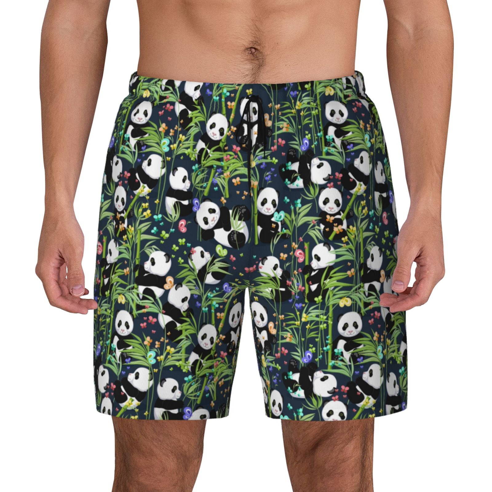 Balery Fun Panda Playing With Bamboo Leaves Mens Swim Trunks Swim