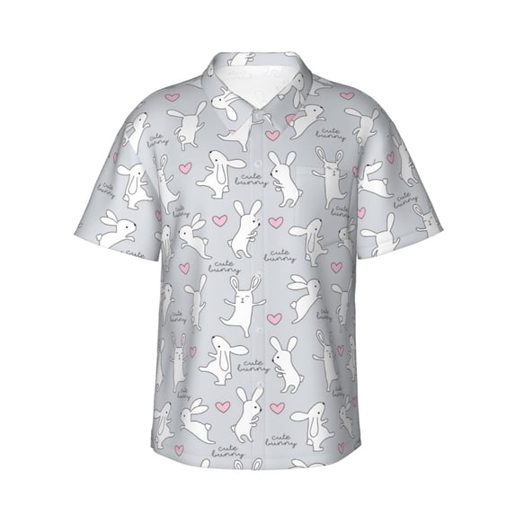 Balery Fun Rabbit Print Men's Hawaiian Shirts Short Sleeve Beach Shirt Relaxed Fit Vacation Button Down Shirts-X-Large