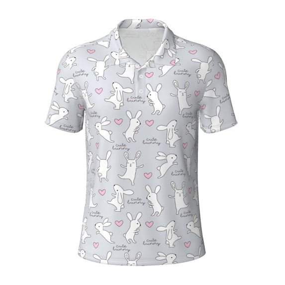Balery Fun Rabbit Printed Men’s Short Sleeve Polo Shirt, Midweight Men's Shirt,Golf Polo shirts -4X-Large