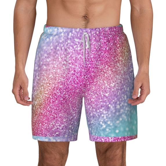 Balery Fun Rainbow Pink Mens Swim Trunks Swim Shorts for Men Quick Dry Inseam Beach Shorts with Compression Liner Pocket-Small