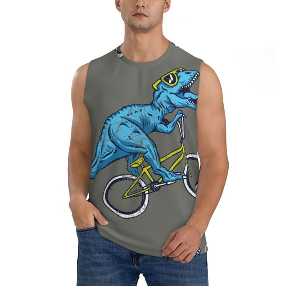 Balery Fun Riding Dinosaur Men's Sleeveless Muscle Shirts Workout Tank Top, Moisture Wicking, Odor Protection-3X-Large