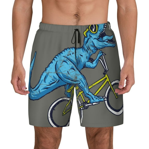 Balery Fun Riding Dinosaur Mens Swim Trunks Swim Shorts for Men Quick Dry Inseam Beach Shorts with Compression Liner Pocket-3X-Large