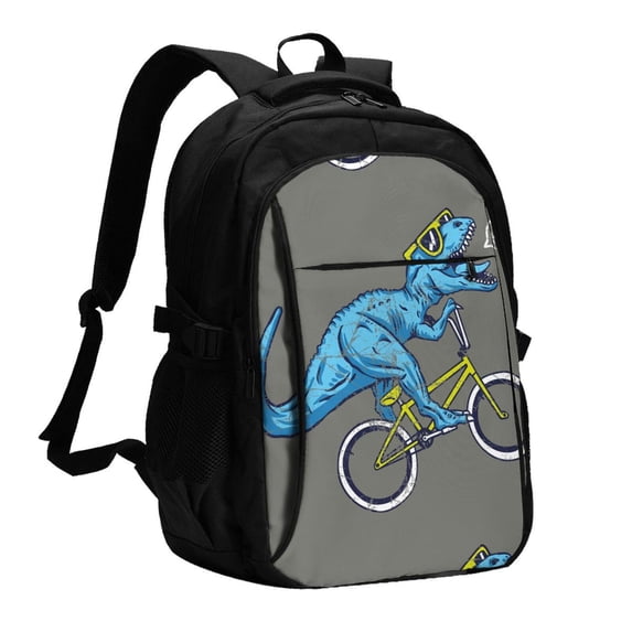 Balery Fun Riding Dinosaur Print USB Charging Backpack for Men and Women - Water-Resistant, Anti-Theft Laptop Backpack with USB Port for Travel, Work, School, and College