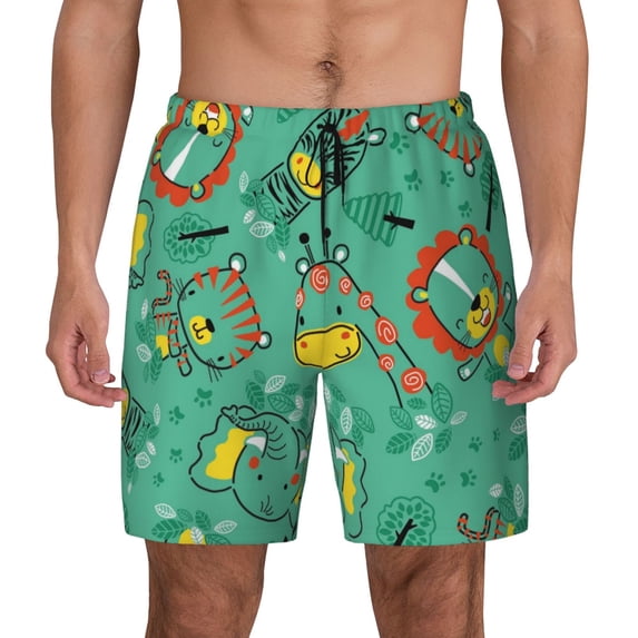 Balery Funny Animals in Jungle Mens Swim Trunks Swim Shorts for Men Quick Dry Inseam Beach Shorts with Compression Liner Pocket-Large