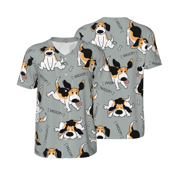 Balery Funny Beagle Active Dog Baseball Jersey for Men Casual Button Down Shirts Short Sleeve Active Team Sports Uniform-4X-Large