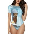 thumbnail image 1 of Balery Women'Sfunny Cat Taking A Bath Crew Neck Round Neck Short Sleeves Slim Fit Casual Basic Extender Bodysuit Daily Jumpsuit T Shirts-Medium, 1 of 9