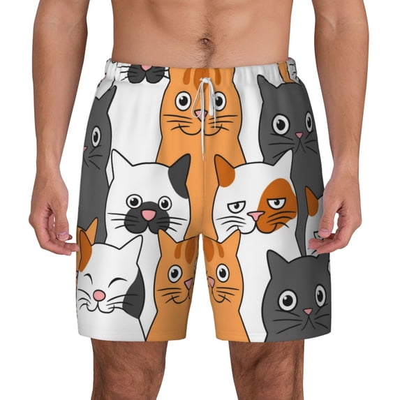Balery Funny Cats Mens Swim Trunks Swim Shorts for Men Quick Dry Inseam Beach Shorts with Compression Liner Pocket-Medium