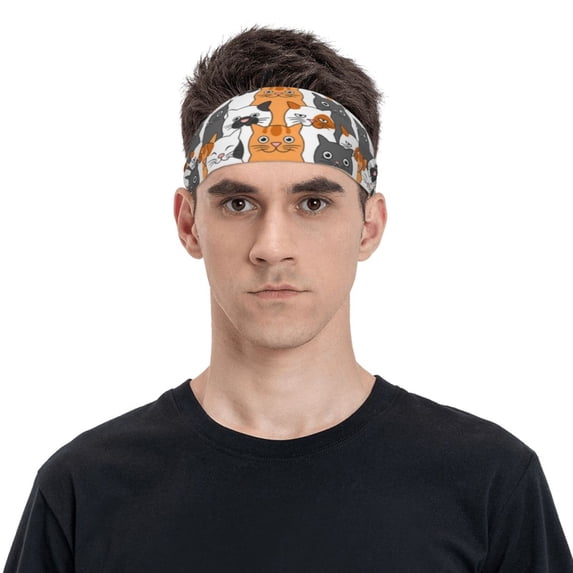 Balery Funny Cats Sports Headbands for Men,Moisture Wicking Workout Headband, Sweatband Headbands for Running,Cycling,Football