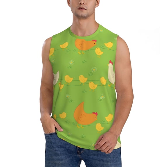 Balery Funny Chicken Men's Sleeveless Muscle Shirts Workout Tank Top, Moisture Wicking, Odor Protection-Small