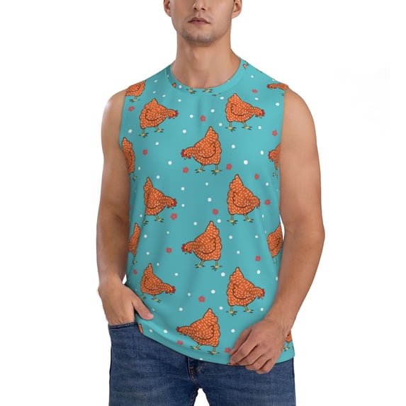 Balery Funny Chicken Men's Sleeveless Muscle Shirts Workout Tank Top, Moisture Wicking, Odor Protection-Small