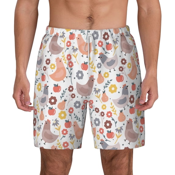 Balery Funny Chicken Mens Swim Trunks Swim Shorts for Men Quick Dry Inseam Beach Shorts with Compression Liner Pocket-3X-Large
