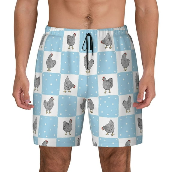 Balery Funny Chicken Mens Swim Trunks Swim Shorts for Men Quick Dry Inseam Beach Shorts with Compression Liner Pocket-Large