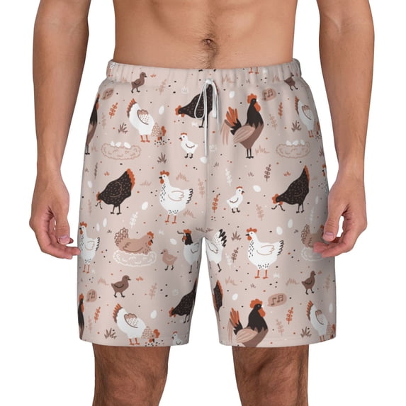 Balery Funny Chicken Mens Swim Trunks Swim Shorts for Men Quick Dry Inseam Beach Shorts with Compression Liner Pocket-Large