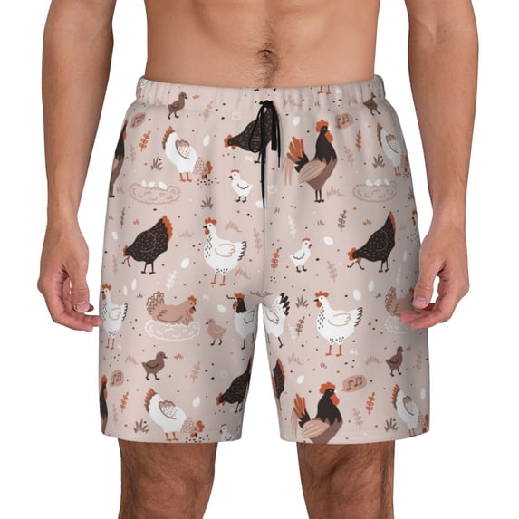 Balery Funny Chicken Mens Swim Trunks Swim Shorts for Men Quick Dry Inseam Beach Shorts with Compression Liner Pocket-Medium