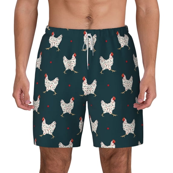 Balery Funny Chicken Mens Swim Trunks Swim Shorts for Men Quick Dry Inseam Beach Shorts with Compression Liner Pocket-Medium
