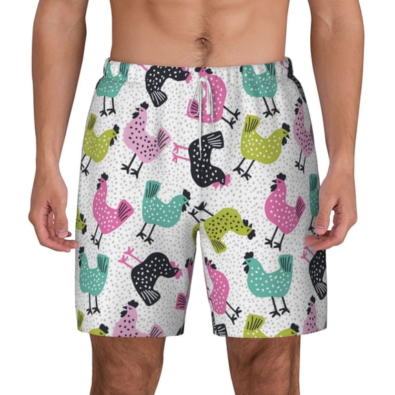 Balery Funny Chicken Mens Swim Trunks Swim Shorts for Men Quick Dry Inseam Beach Shorts with Compression Liner Pocket-X-Large