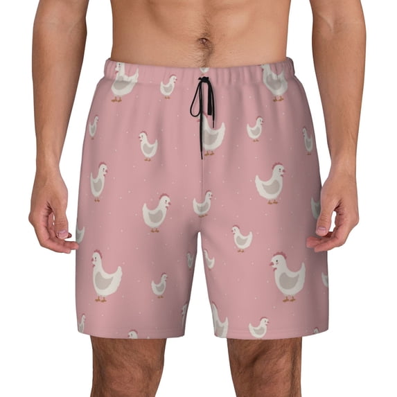 Balery Funny Chicken Mens Swim Trunks Swim Shorts for Men Quick Dry Inseam Beach Shorts with Compression Liner Pocket-X-Large