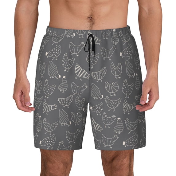 Balery Funny Chicken Mens Swim Trunks Swim Shorts for Men Quick Dry Inseam Beach Shorts with Compression Liner Pocket-X-Large