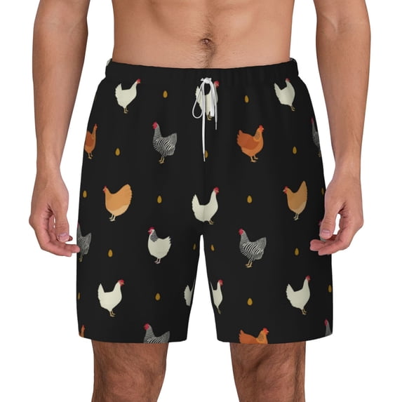 Balery Funny Chicken Mens Swim Trunks Swim Shorts for Men Quick Dry Inseam Beach Shorts with Compression Liner Pocket-X-Large