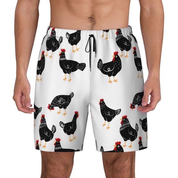 Balery Funny Chicken Mens Swim Trunks Swim Shorts for Men Quick Dry Inseam Beach Shorts with Compression Liner Pocket-X-Large