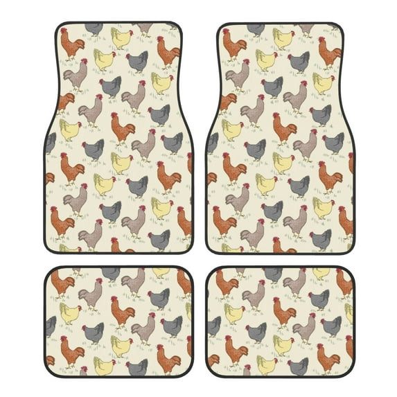 Balery Funny Chicken Pattern 4-Piece Floor Mats, Heavy-Duty Rubber Liners, Anti-Slip Design, All-Season Automotive Protection, Vehicles, Cars, Trucks, and SUVs