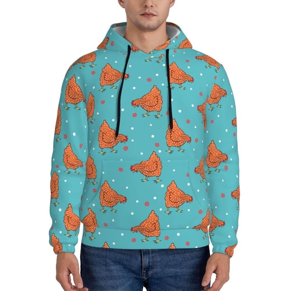 Balery Funny Chicken Pattern Mens Hoodie Kangaroo Pocket Hoodie Pullover Hooded Sweatshirt Ideal for Daily Wear Travel and Home-3X-Large
