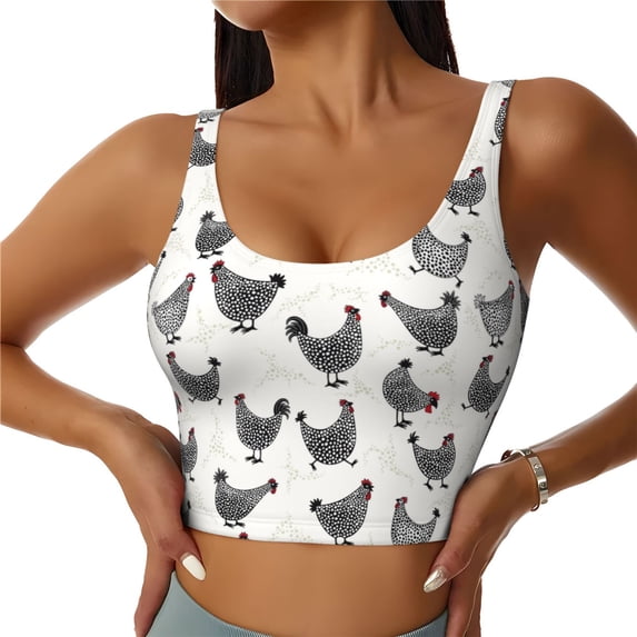Balery Funny Chicken Pattern Racerback Sports Bras for Women - Padded Seamless High Impact Support for Yoga Gym Workout Fitness-XX-Large