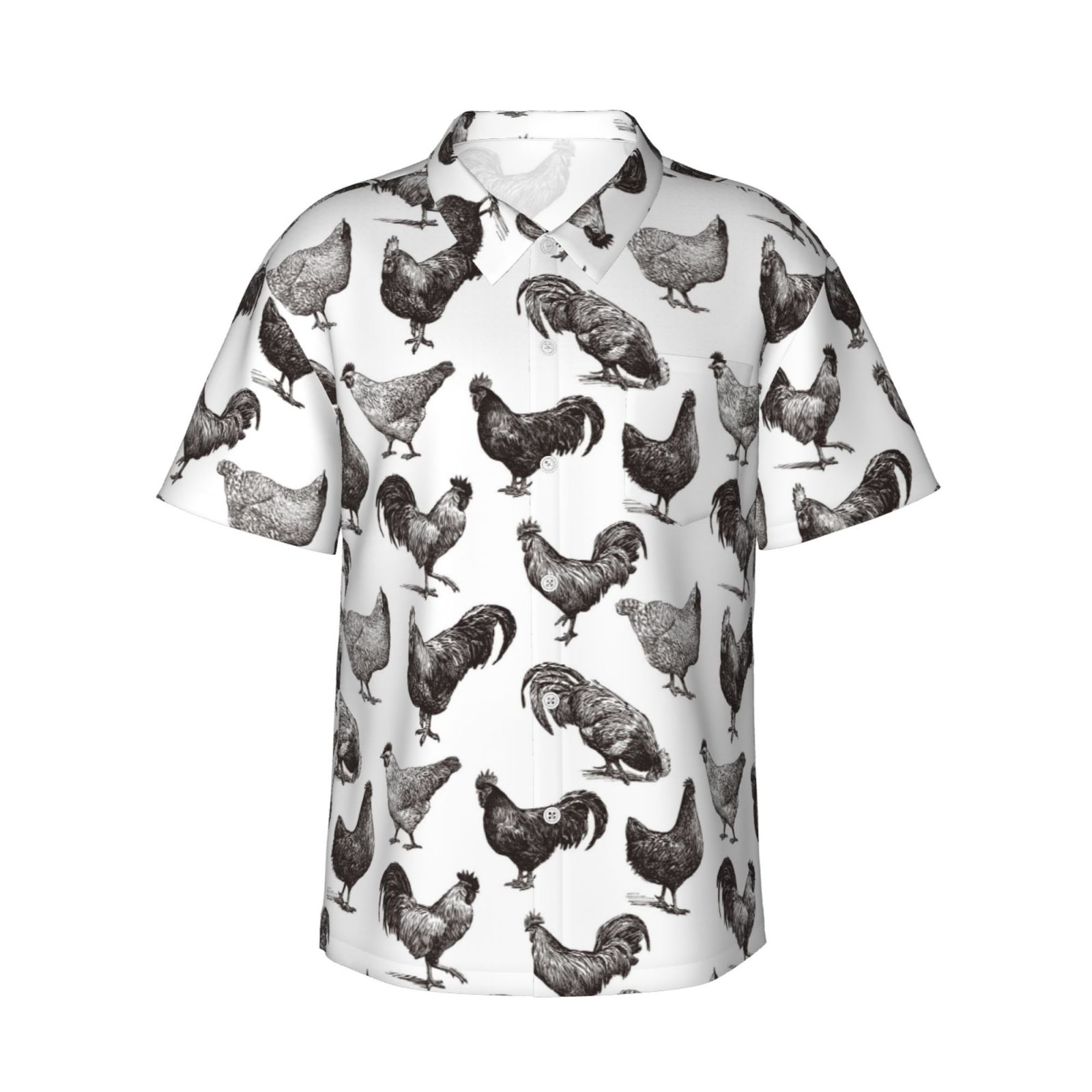 Balery Funny Chicken Print Men's Hawaiian Shirts Short Sleeve Beach