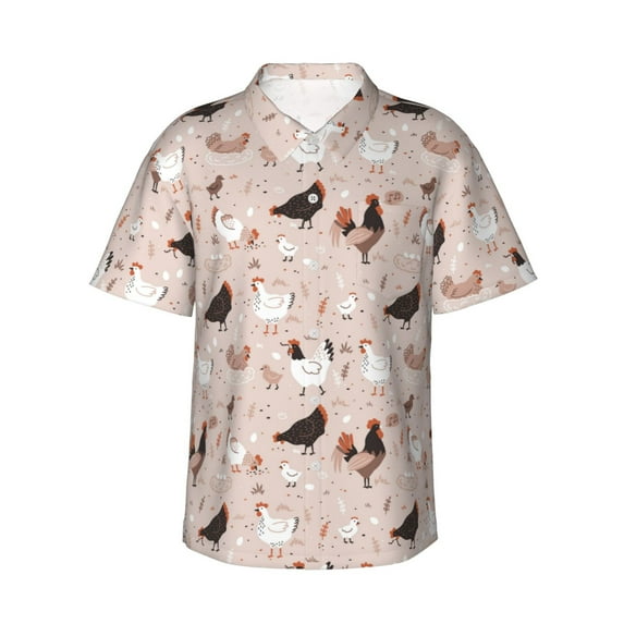 Balery Funny Chicken Print Men's Hawaiian Shirts Short Sleeve Beach Shirt Relaxed Fit Vacation Button Down Shirts-Large