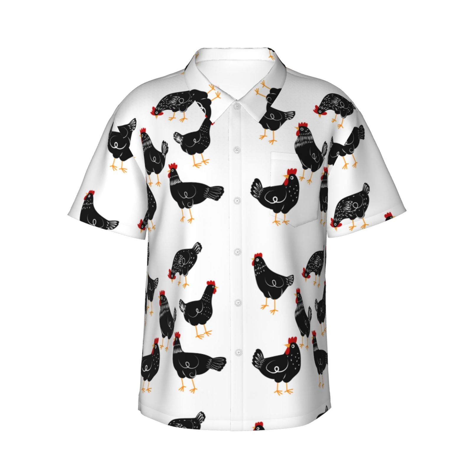 Balery Funny Chicken Print Men's Hawaiian Shirts Short Sleeve Beach