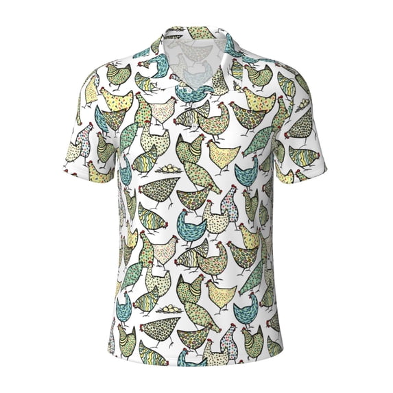 Balery Funny Chicken Printed Men’s Short Sleeve Polo Shirt, Midweight Men's Shirt,Golf Polo shirts -3X-Large