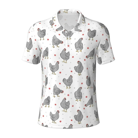 Balery Funny Chicken Printed Men’s Short Sleeve Polo Shirt, Midweight Men's Shirt,Golf Polo shirts -4X-Large