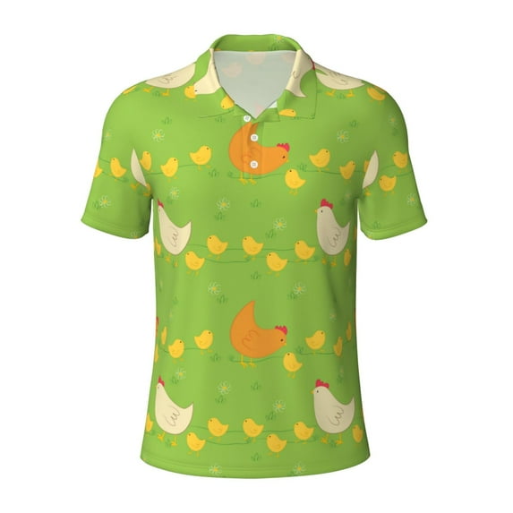 Balery Funny Chicken Printed Men’s Short Sleeve Polo Shirt, Midweight Men's Shirt,Golf Polo shirts -Medium