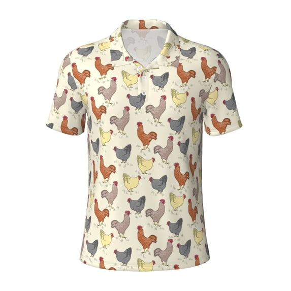 Balery Funny Chicken Printed Men’s Short Sleeve Polo Shirt, Midweight Men's Shirt,Golf Polo shirts -Medium