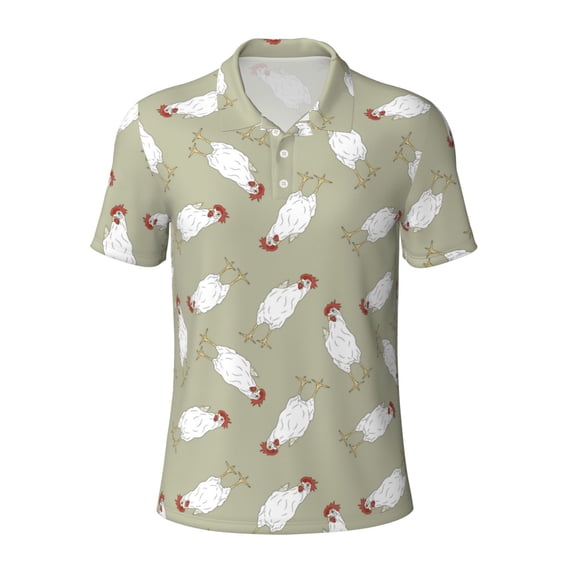 Balery Funny Chicken Printed Men’s Short Sleeve Polo Shirt, Midweight Men's Shirt,Golf Polo shirts -Medium