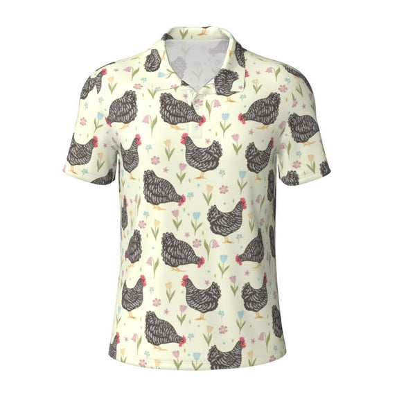 Balery Funny Chicken Printed Men’s Short Sleeve Polo Shirt, Midweight Men's Shirt,Golf Polo shirts -