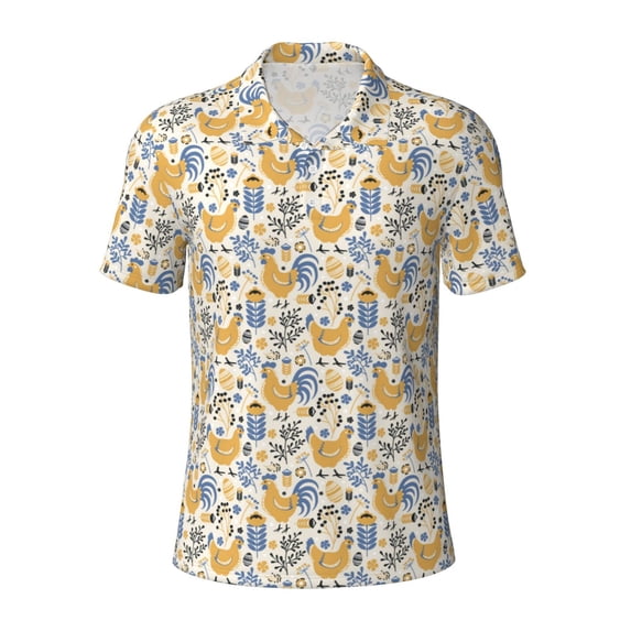 Balery Funny Chicken Printed Men’s Short Sleeve Polo Shirt, Midweight Men's Shirt,Golf Polo shirts -