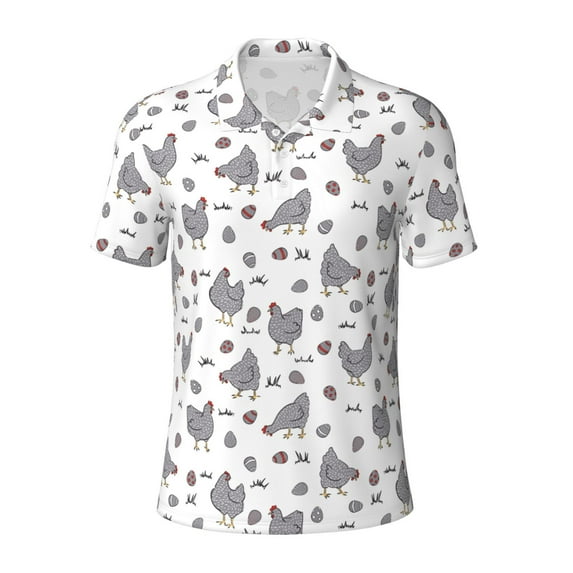 Balery Funny Chicken Printed Men’s Short Sleeve Polo Shirt, Midweight Men's Shirt,Golf Polo shirts -Small
