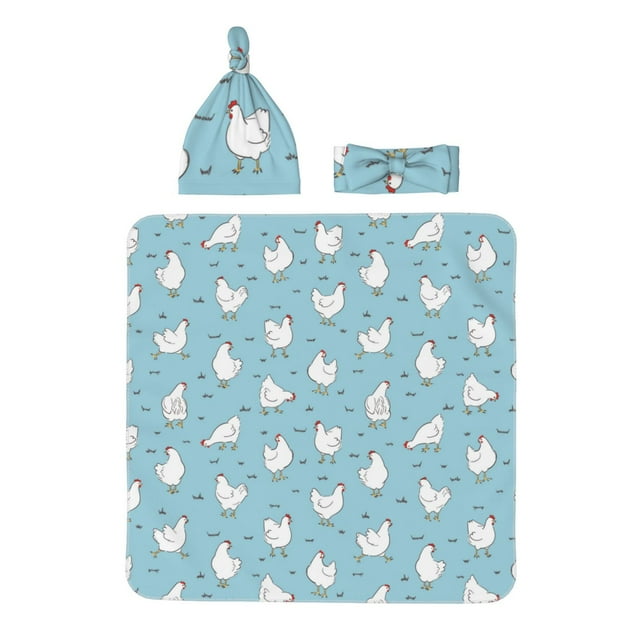 Balery Funny Chicken Printed Newborn Receiving Blanket Bow Headband and