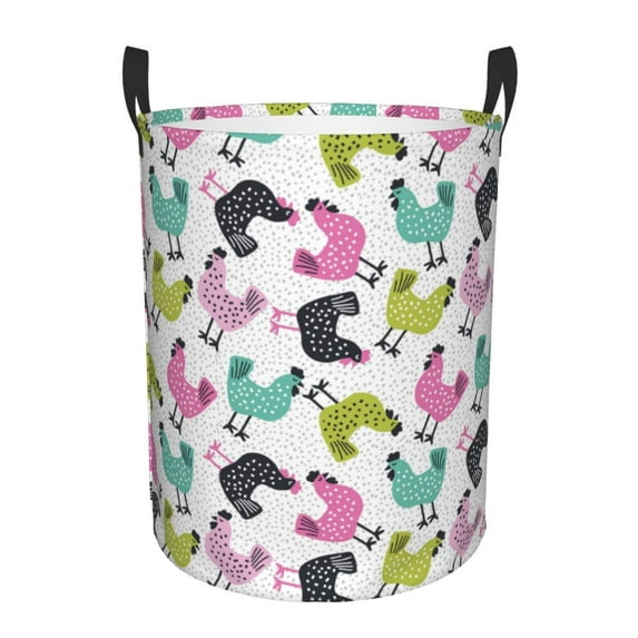 Balery Funny Chicken Round Laundry Basket with Handles Waterproof Freestanding Laundry Hamper for Clothes Toys in the Dorm and Family-Medium